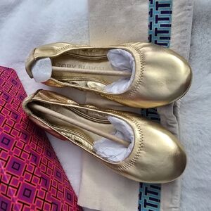 Tory Burch Eddie Ballet Metallic Gold Nwt